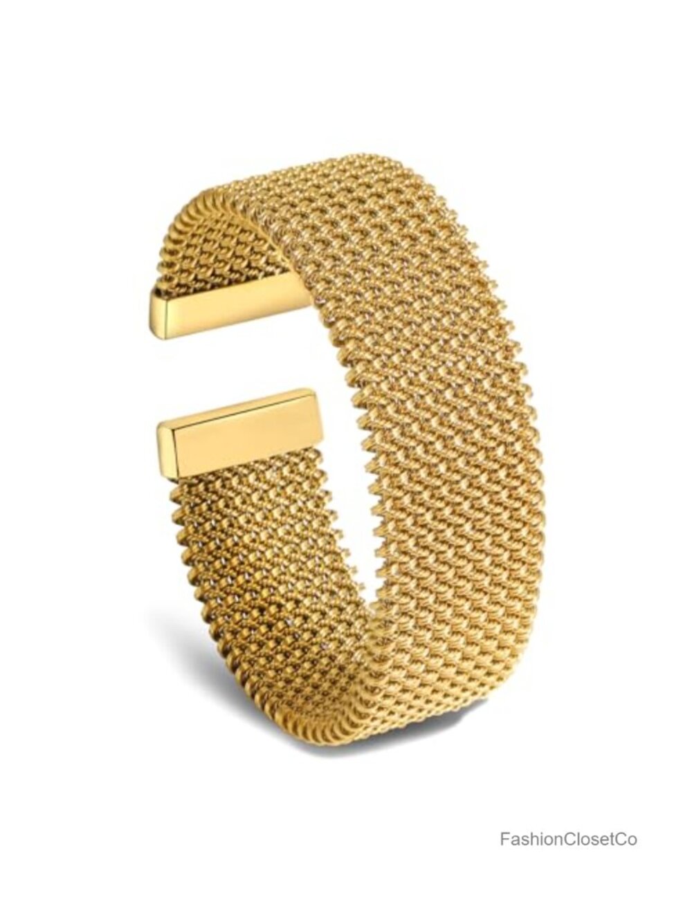 Gold Open Cuff Bangles Wide Woven Bracelet Stainless Steel Stackable Jewelry